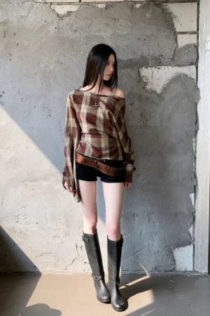 Plaid One Shoulder Top
