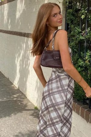 Plaid Slip Midi Dress