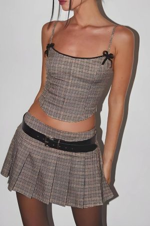 Plaid Top & Mini Skirt Two Piece Set
