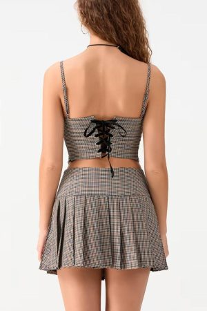 Plaid Top & Mini Skirt Two Piece Set