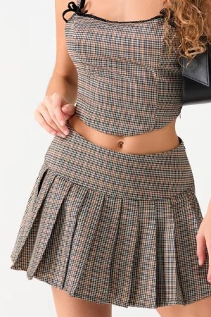 Plaid Top & Mini Skirt Two Piece Set