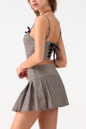 Plaid Top & Mini Skirt Two Piece Set