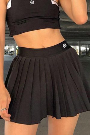 Pleated Black Mini Tennis Skirt