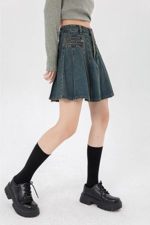 Pleated Denim Mini Skirt