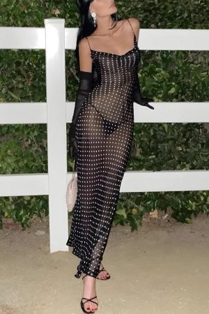Polka Dot Backless Sheer Maxi Dress