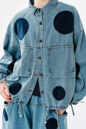 Polka Dot Button Up Denim Jacket