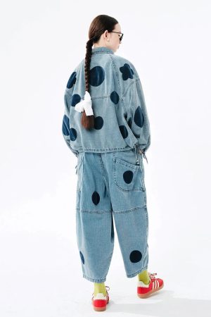 Polka Dot Button Up Denim Jacket