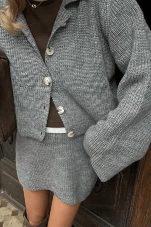 Preppy Knitted Cardigan & Mini Skirt Two Piece Set