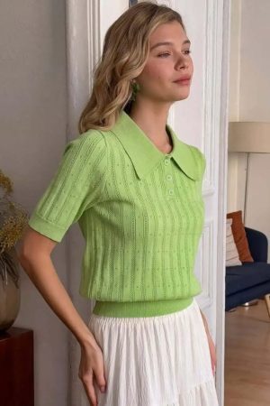 Preppy Polo Knit Top