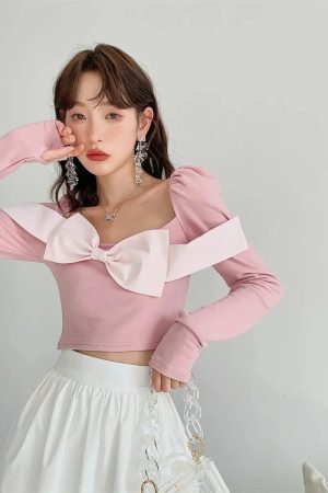 Puff Shoulder Bow Crop Top