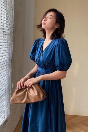 Puff Sleeve Wrap Midi Dress