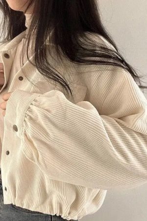 Puff Sleeved Corduroy Crop Shirt