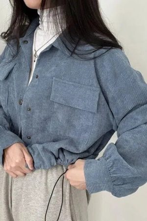 Puff Sleeved Corduroy Crop Shirt