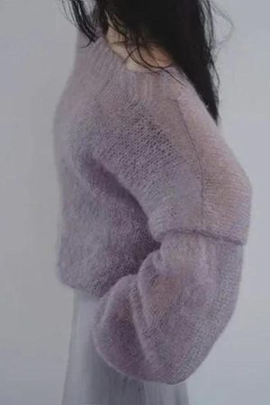 Puff Sleeved Mesh Knit Sweater