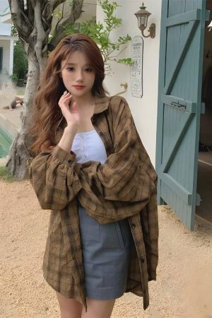 Puff Sleeved Plaid Shirt