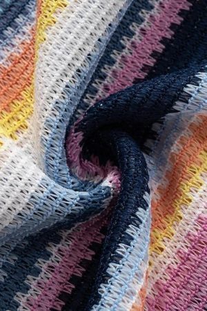 Rainbow Off Shoulder Knitted Mini Dress