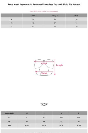 Rase le sol Asymmetric Buttoned Strapless Top with Plaid Tie Accent