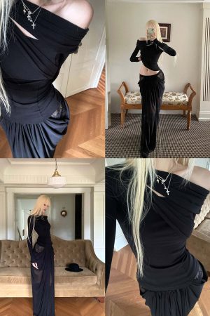 Rase le sol Asymmetric Draped One-Shoulder Long Sleeve Top