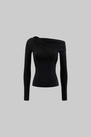 Rase le sol Asymmetric Draped One-Shoulder Long Sleeve Top
