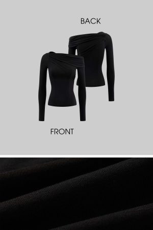 Rase le sol Asymmetric Draped One-Shoulder Long Sleeve Top