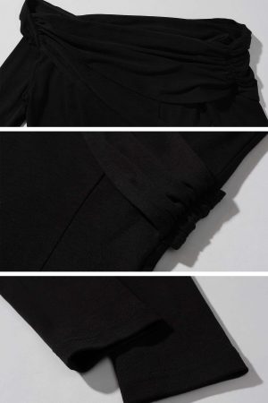 Rase le sol Asymmetric Draped One-Shoulder Long Sleeve Top