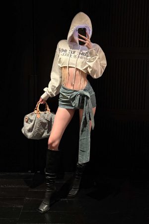 Rase le sol Asymmetric Tie-Front Denim Mini Skirt