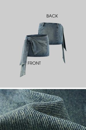 Rase le sol Asymmetric Tie-Front Denim Mini Skirt