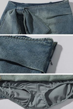 Rase le sol Asymmetric Tie-Front Denim Mini Skirt