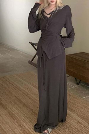 Rase le sol Asymmetrical Long Sleeve Top and Skirt Set