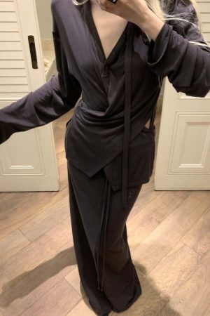 Rase le sol Asymmetrical Long Sleeve Top and Skirt Set