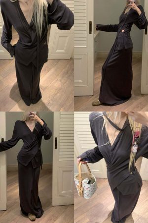 Rase le sol Asymmetrical Long Sleeve Top and Skirt Set