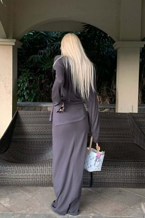 Rase le sol Asymmetrical Long Sleeve Top and Skirt Set