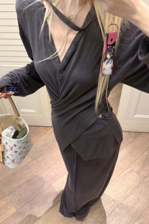 Rase le sol Asymmetrical Long Sleeve Top and Skirt Set