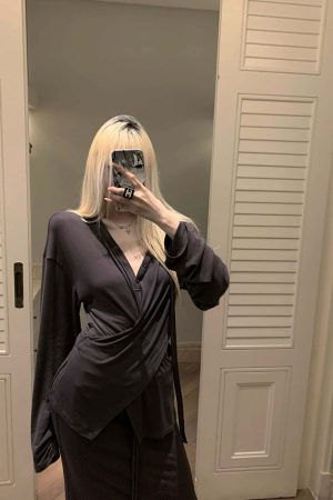 Rase le sol Asymmetrical Long Sleeve Top and Skirt Set