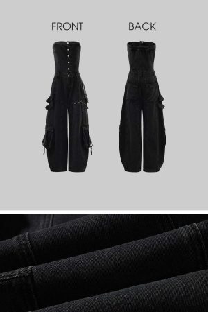 Rase le sol Black Structured Cargo Jumpsuit