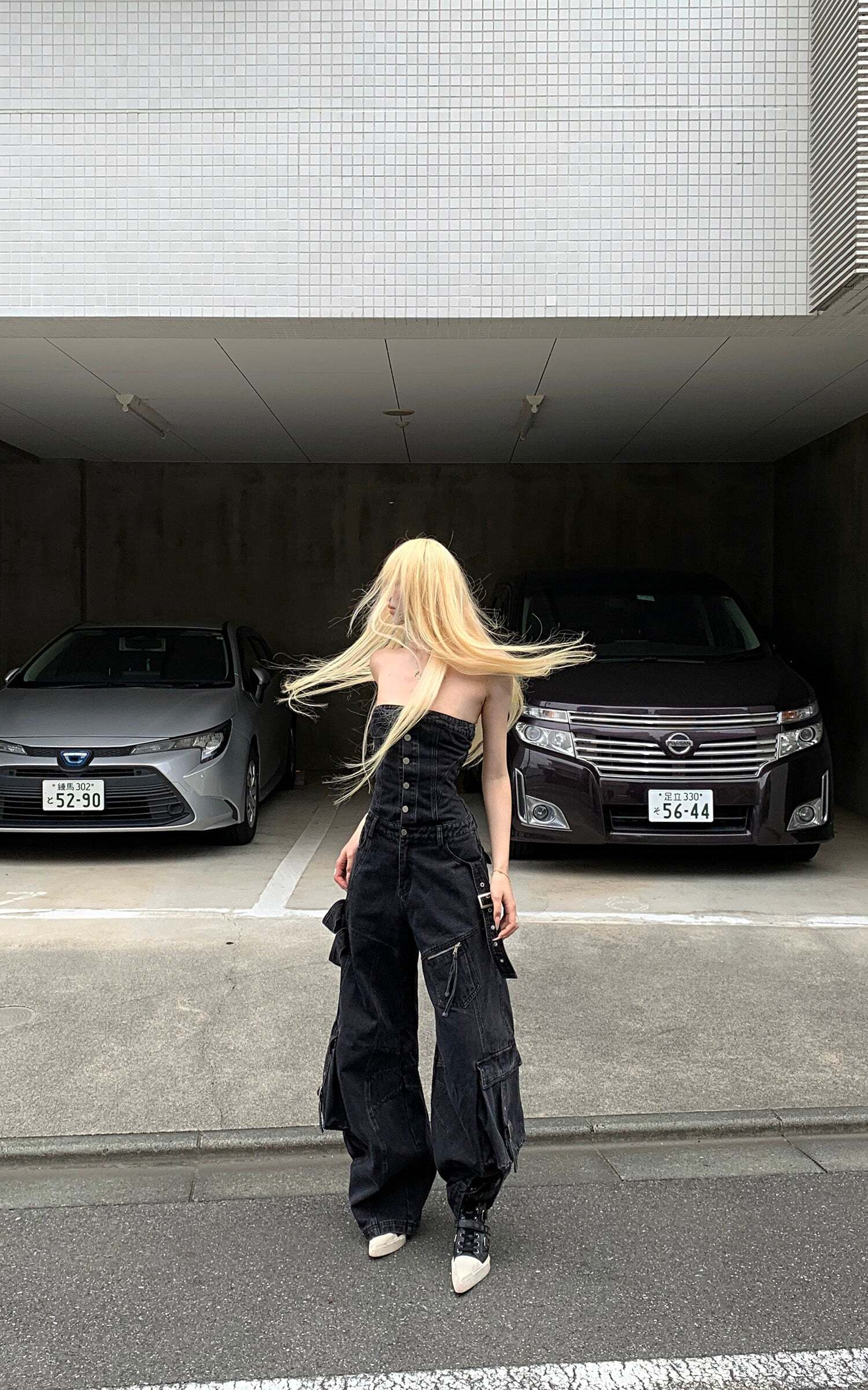 Rase le sol Black Structured Cargo Jumpsuit Rase le sol Black Structured Cargo Jumpsuit