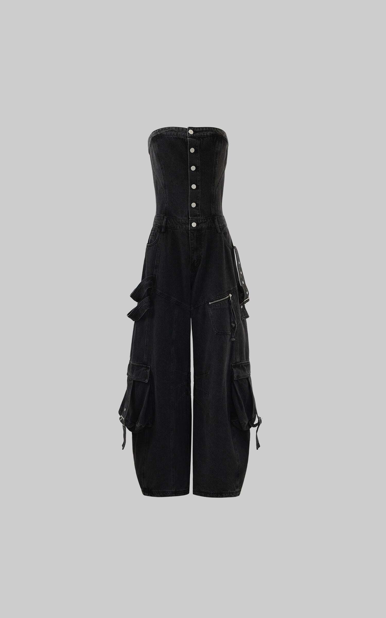 Rase le sol Black Structured Cargo Jumpsuit Rase le sol Black Structured Cargo Jumpsuit