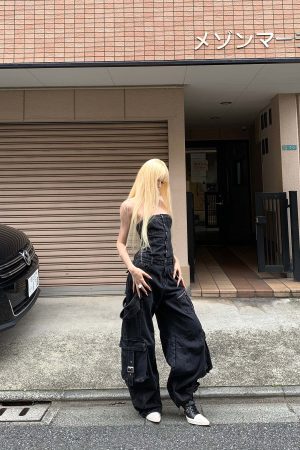 Rase le sol Black Structured Cargo Jumpsuit