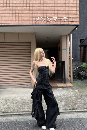 Rase le sol Black Structured Cargo Jumpsuit
