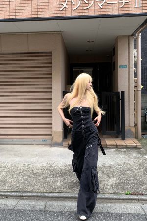 Rase le sol Black Structured Cargo Jumpsuit