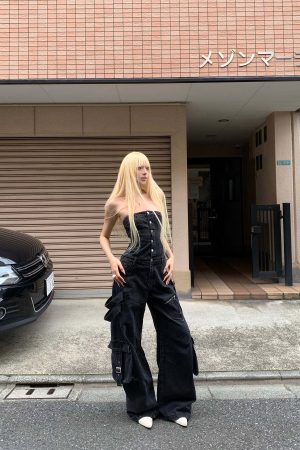 Rase le sol Black Structured Cargo Jumpsuit