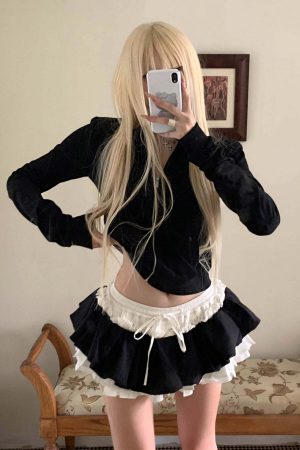 Rase le sol Black & White Layered Mini Skirt