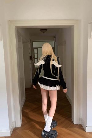 Rase le sol Black & White Layered Mini Skirt