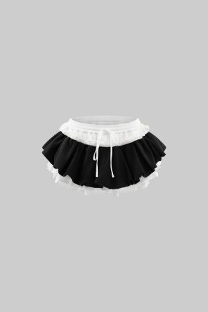 Rase le sol Black & White Layered Mini Skirt