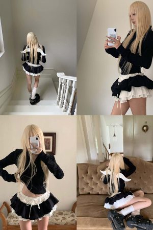 Rase le sol Black & White Layered Mini Skirt