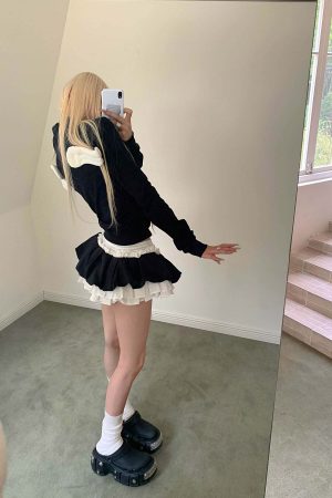 Rase le sol Black & White Layered Mini Skirt