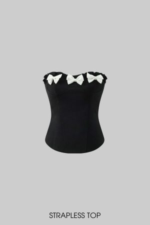 Rase le sol Bow Detail Strapless Top and Bubble Skirt Shorts Set