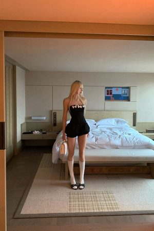 Rase le sol Bow Detail Strapless Top and Bubble Skirt Shorts Set