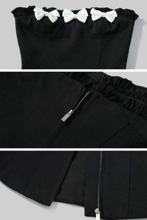 Rase le sol Bow Detail Strapless Top and Bubble Skirt Shorts Set