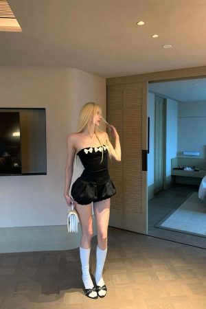 Rase le sol Bow Detail Strapless Top and Bubble Skirt Shorts Set